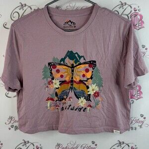 Mountain and isles cropped top let’s go outside mushroom Graphic Purple Crop Top